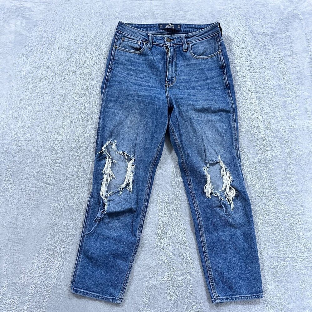 Hollister Ultra High Rise Mom Jeans Women's 7R Stretchy Distressed Blue